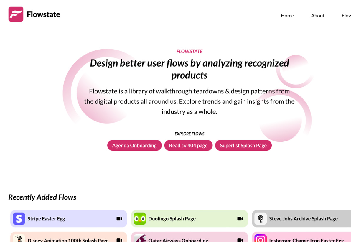 Screenshot of Flowstate home page